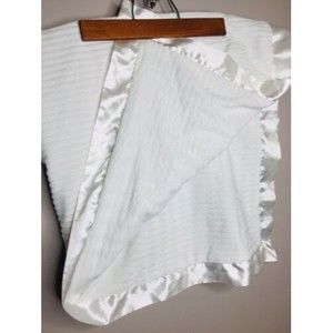 Small Wonders White Baby Blanket Lovey Minky Stripe Diamond Satin Edge 28 x 39